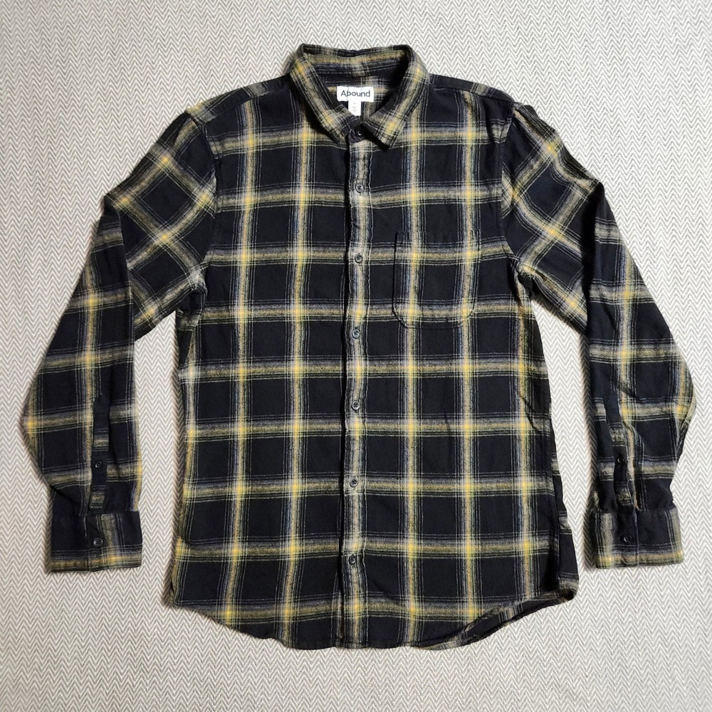 Abound Mens Black Yellow Plaid Flannel Button Down Shirt AB473881MN Size M